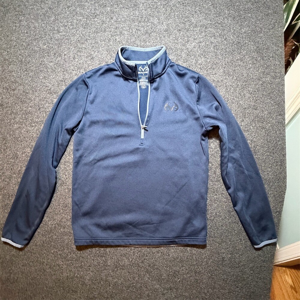 Realtree Sweater Mens Size S Navy Blue 1/4 Zip Performance Pullover Golf